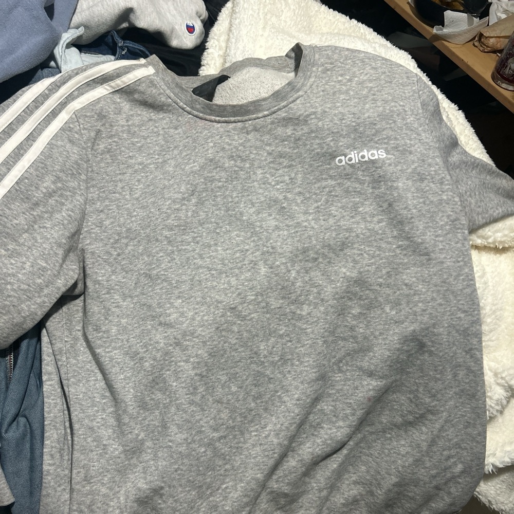 Adidas Gray Crewneck Sweater with Signature Stripes